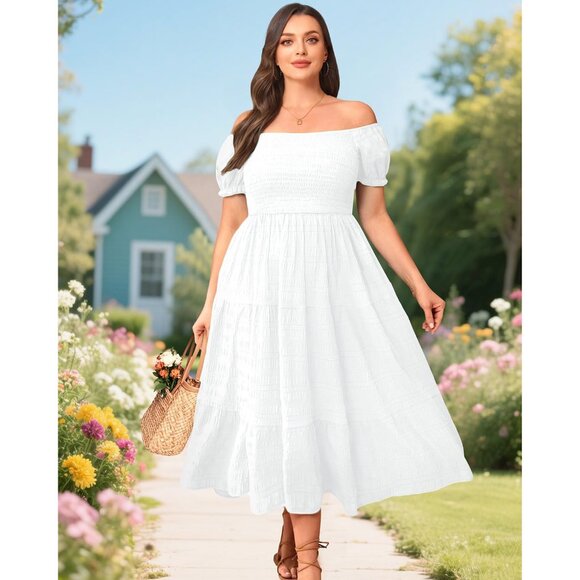 Plus Size Summer Dress Off Shoulder Pockets Casual Wedding Vacation - Picture 2 of 6